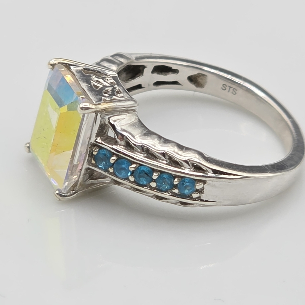 Designer Signed  Mercury Mist Topaz And Neon Blue Apatite Ring - Picture 4 of 8
